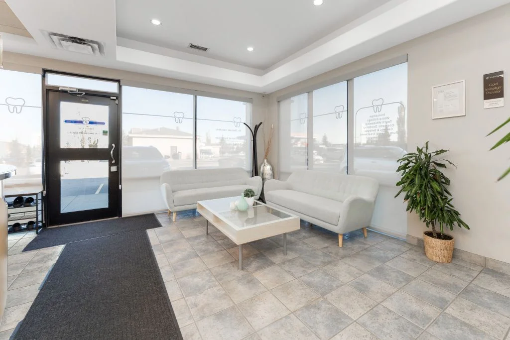 modern reception area dental clinic sw edmonton
